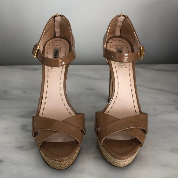 Miu Miu patent leather espadrille sandal heels - Picture 1 of 8